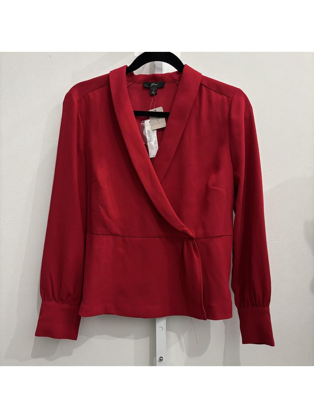 Red Long Sleeve Wrap Blouse